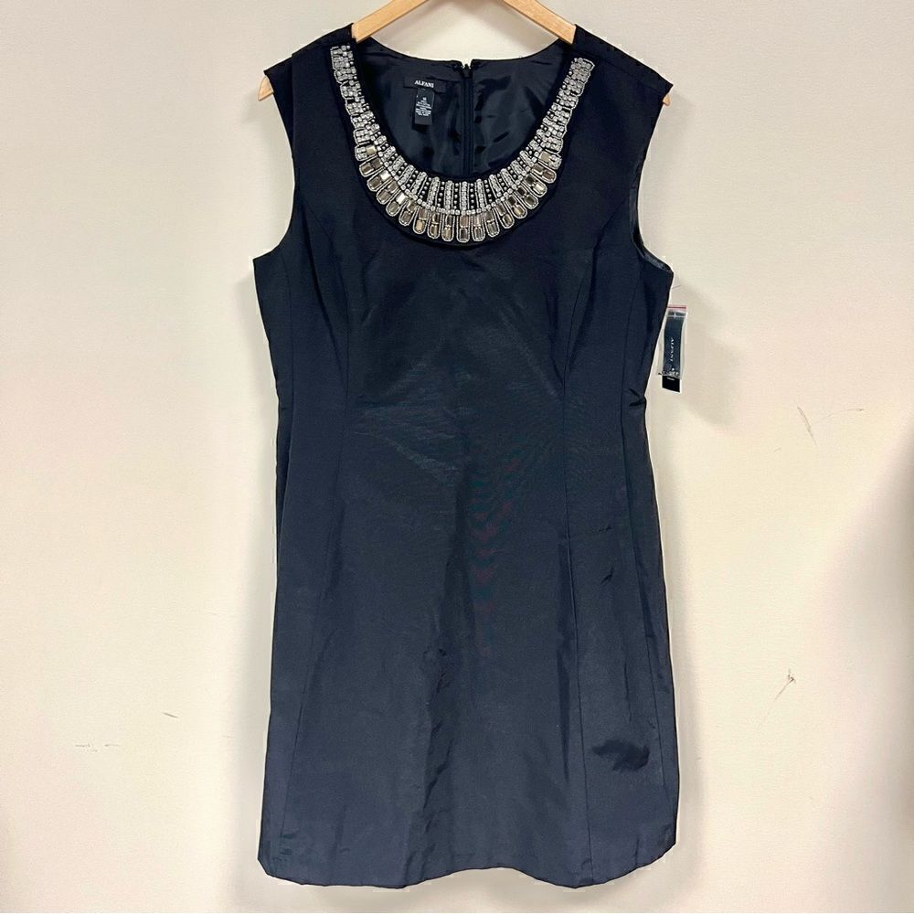 Alfani jeweled neckline black sheeth dress Sz 12